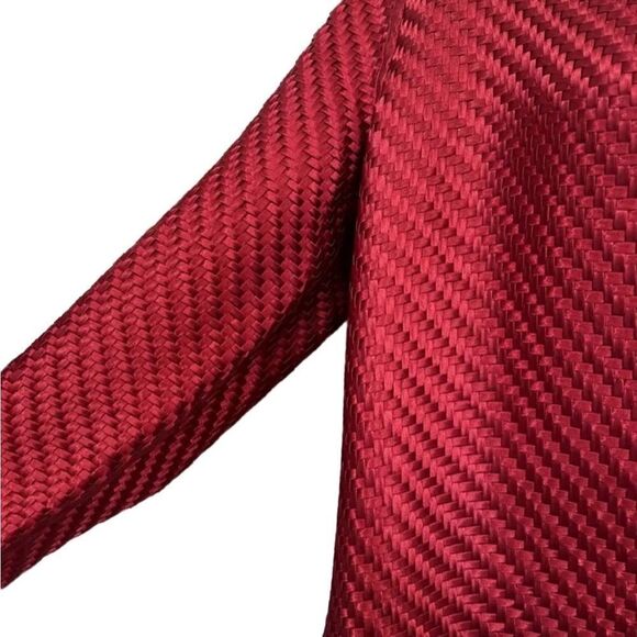 Chico’s Red Satin Travelers Open Front Basket Weave Boxy Jacket Topper 1 M - Picture 7 of 12